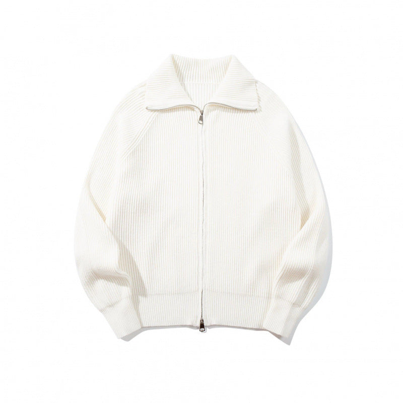 Unisex Grobgerippte Zip-Strickjacke mit Stehkragen, Raglanärmeln und Zwei-Wege-Reißverschluss Echo Archiv