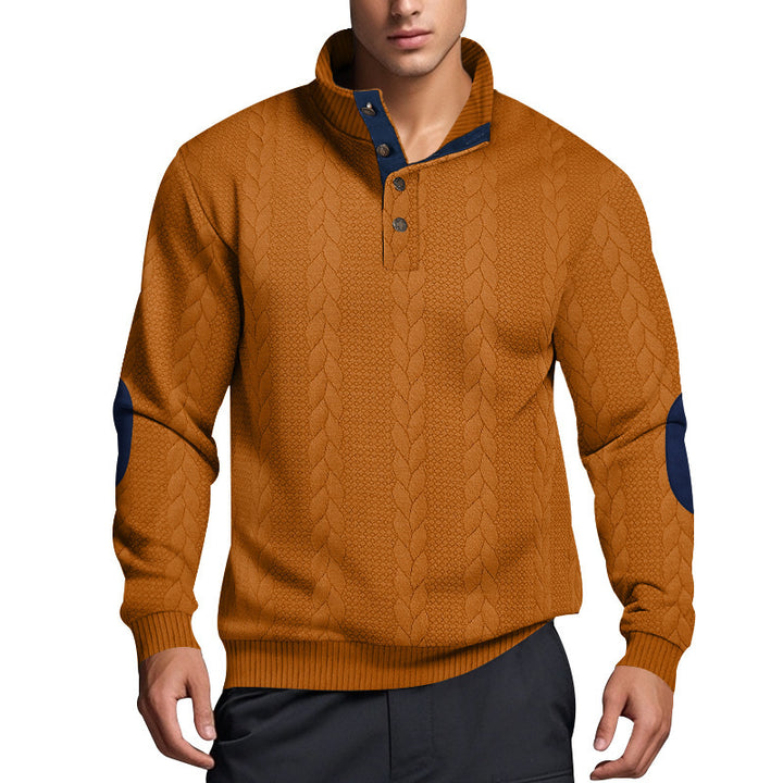 Herren Strickpullover mit hohem Kragen und strukturiertem Muster Echoarchiv