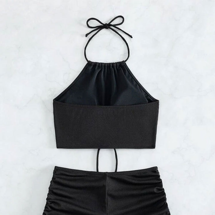 Damen Sportliches Hochgeschlossene Bikini-Set mit Raffungen Echo Archiv