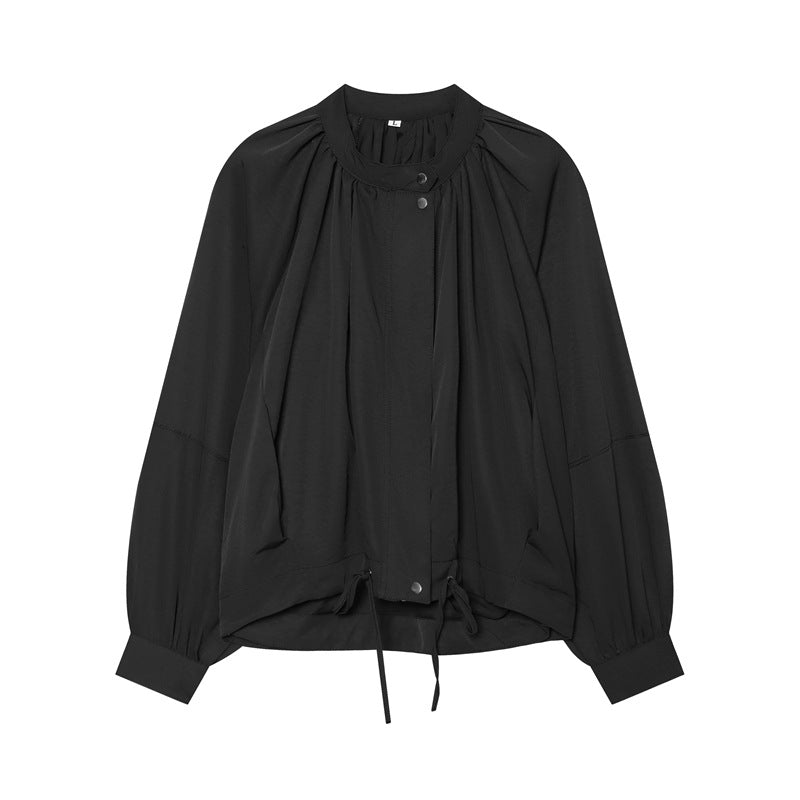 Damen Leichte Blouson-Jacke mit gerafftem Stehkragen, Ballonärmeln und Tunnelzug Echo Archiv