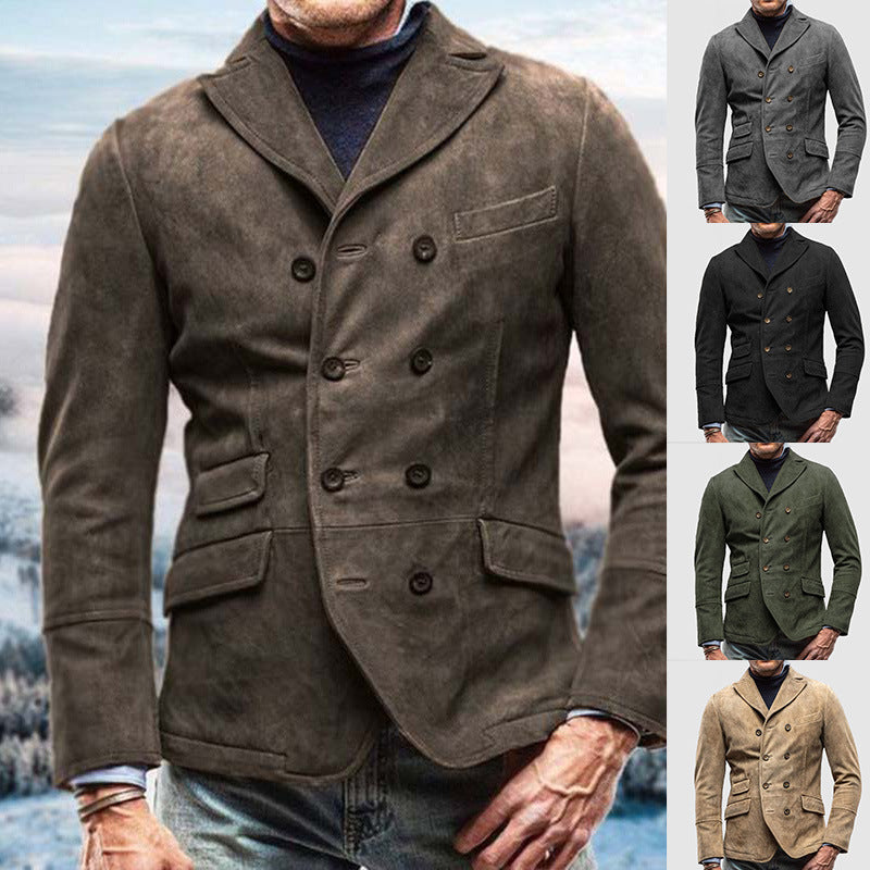 Herren eleganter Wildlederblazer mit doppelter Knopfleiste und praktischen Taschen Echoarchiv
