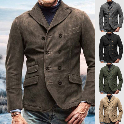 Herren eleganter Wildlederblazer mit doppelter Knopfleiste und praktischen Taschen Echoarchiv