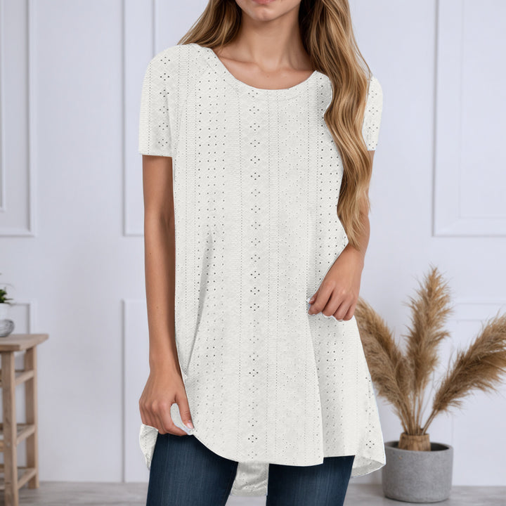 Damen nan locker geschnittene Broderie-Anglaise Tunika mit Rundhalsausschnitt, seitlichen Schlitzen und abgerundetem Saum Echo Archiv