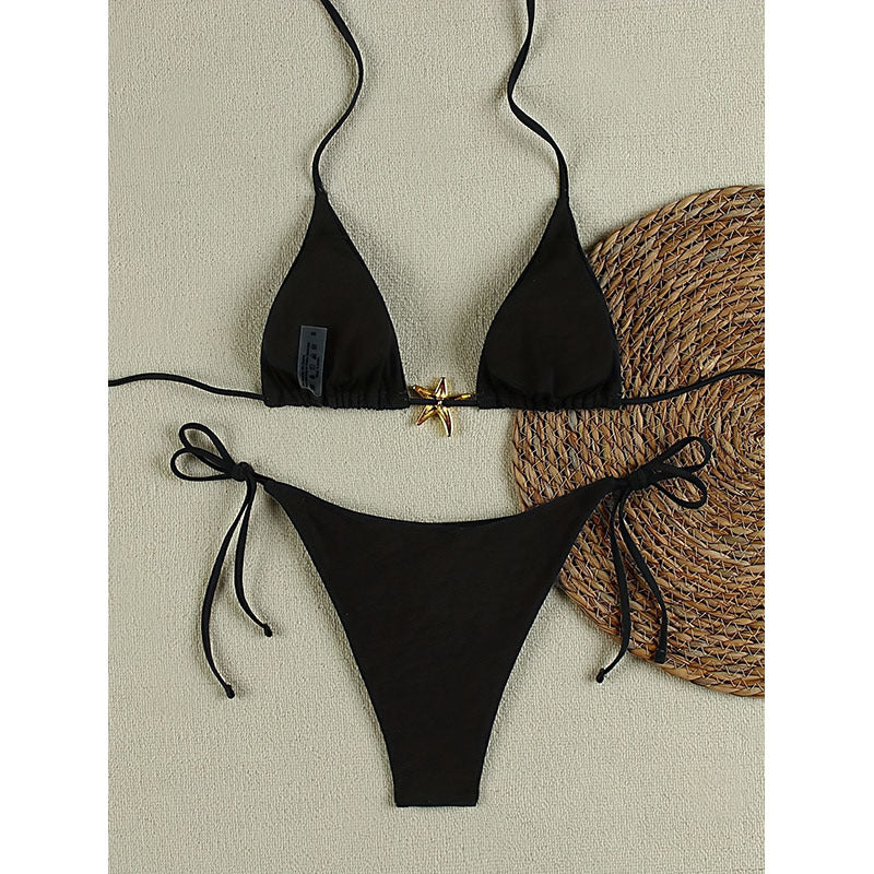 Damen Triangel-Bikini mit goldenen Akzenten und verstellbaren Trägern Echo Archiv