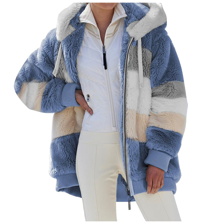 Damen nan oversized Kapuzenjacke aus Kunstfell mit Colourblock-Design, Zweiwege-Reißverschluss und Rippbündchen Echo Archiv