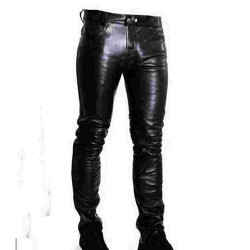 Herren Eng anliegende Hose in Lederoptik mit schmaler Silhouette und Druckknopfbund Echo Archiv