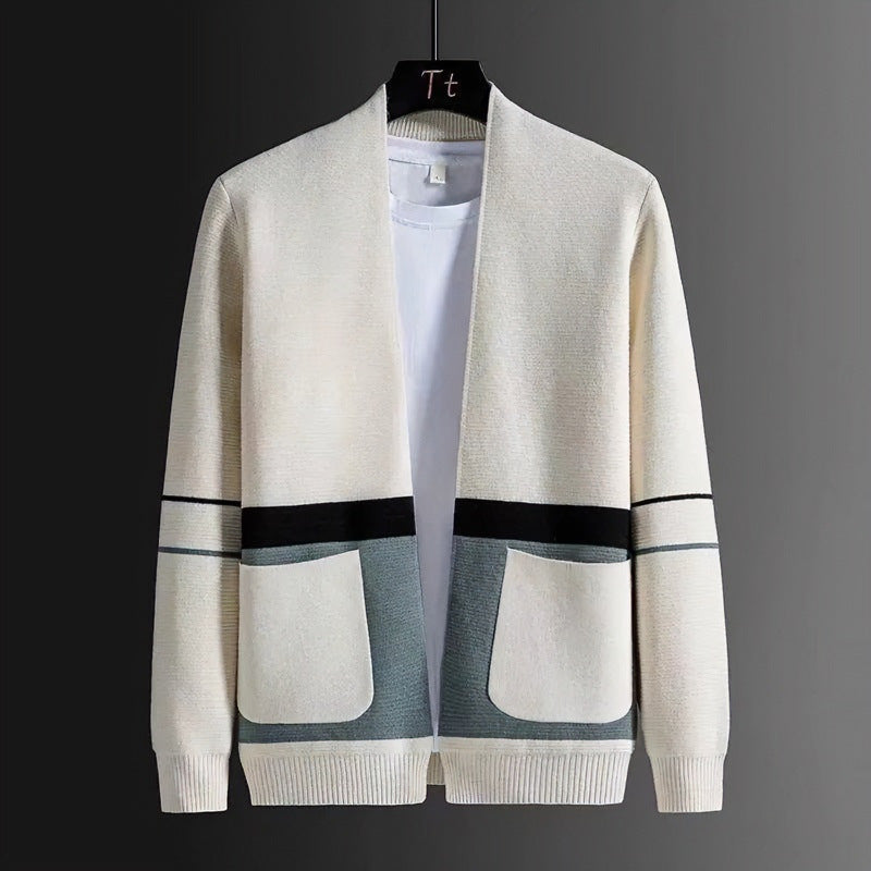 Herren Offene Strickjacke im Colorblock‑Design mit aufgesetzten Taschen und geripptem Saum Echoarchiv