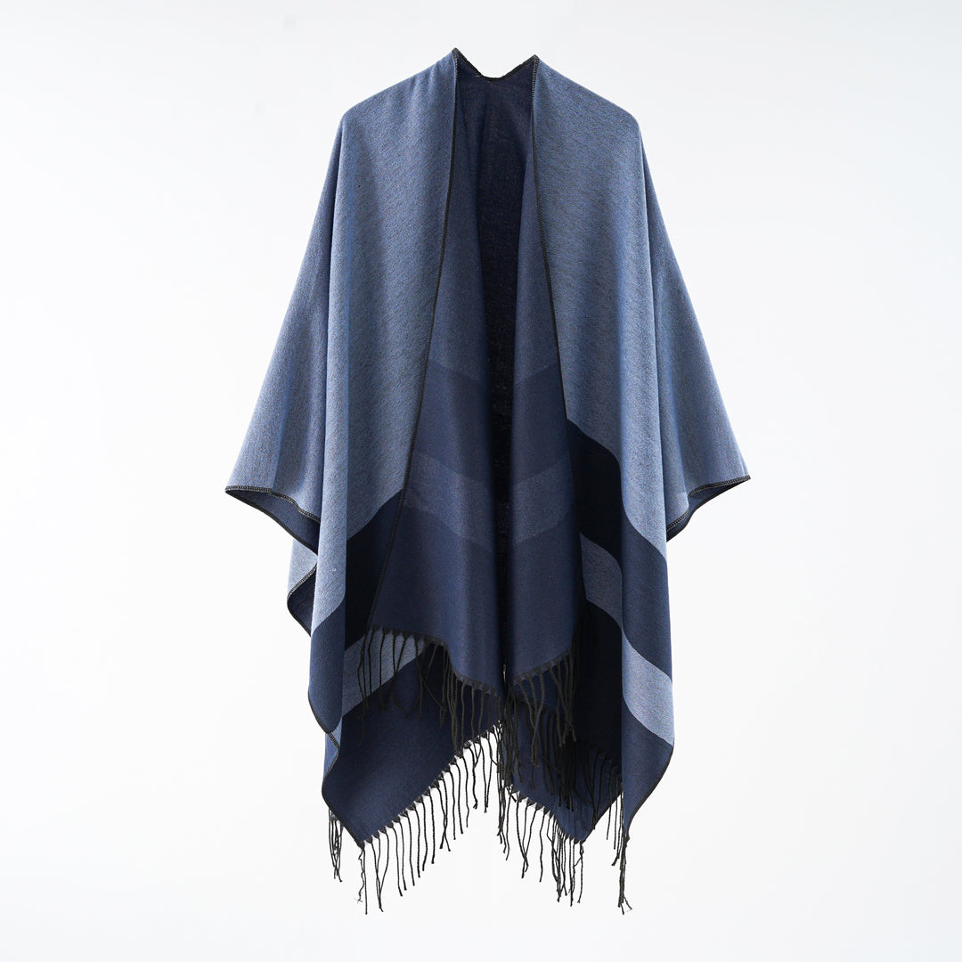 Damen Multifunktionaler Fransen‑Wickelponcho aus Wollmix mit doppellagigem Fall Echo Archiv
