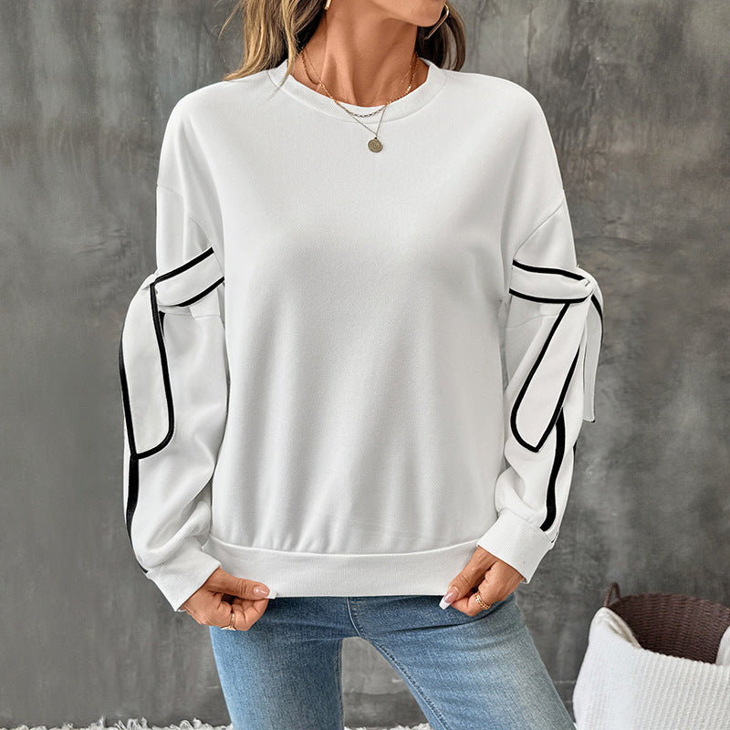 Damen Sweatshirt mit Zierstreifen und Schleifendetail an den Ärmeln – Mavelle