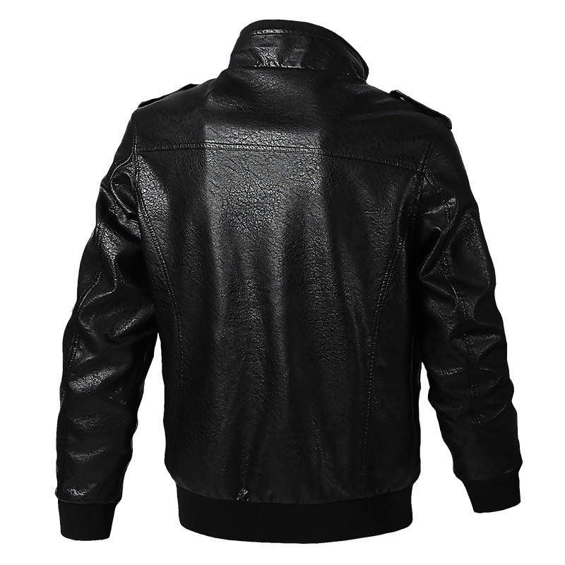 Herren Kunstleder-Pilotblouson im Military-Style mit Schulterpatten und Pattentaschen – Taviero