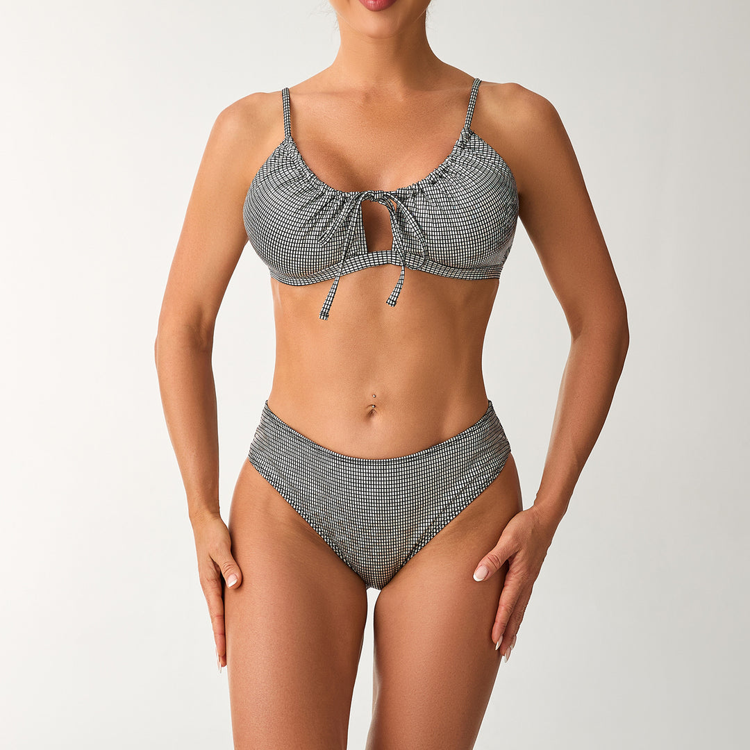 Damen Hoch tailliertes Bikini-Set mit verstellbarem Oberteil und Rüschendetails Echo Archiv