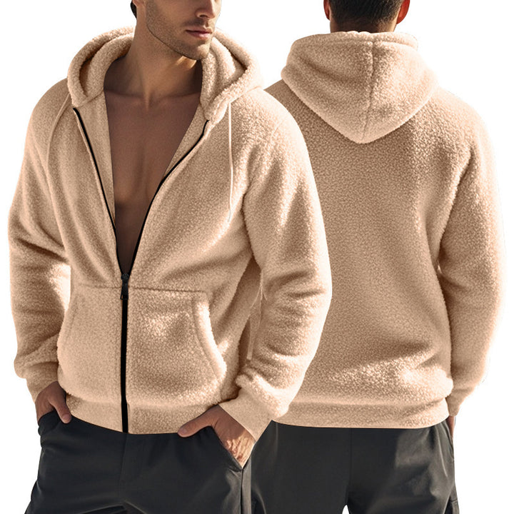 Herren kuscheliger Fleecejacke mit Kapuze und seitlichen Taschen Echoarchiv
