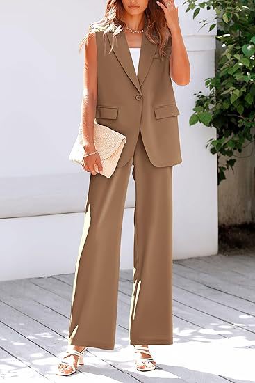 Damen ärmelloses Blazer-Set mit weit geschnittenen Hosen Echoarchiv