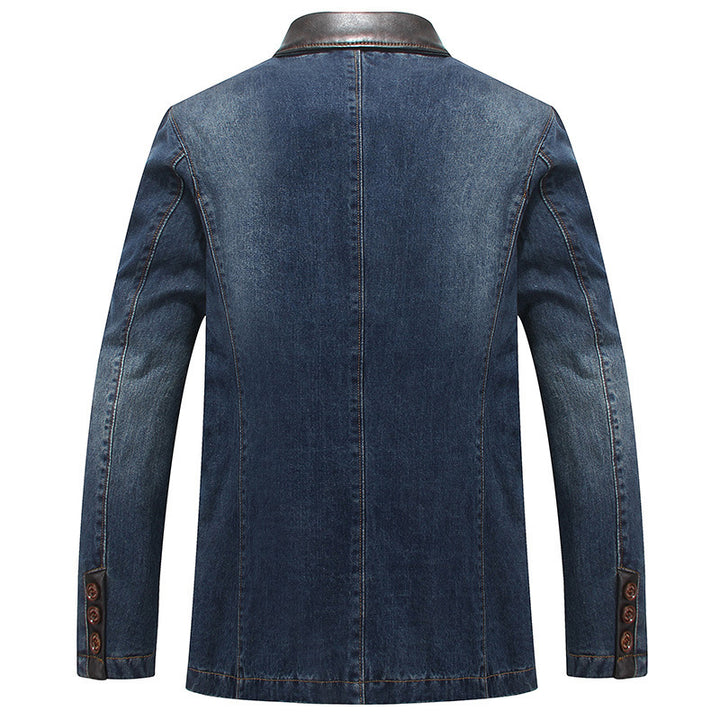Herren Jeans-Sakko mit Lederimitat-Besatz und Paisley-Futter Echoarchiv