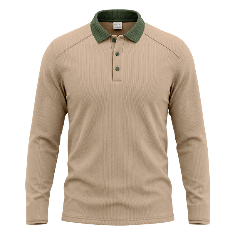 Herren Langarm-Poloshirt mit gerippter Kontrastkragen und feiner Waffelstruktur Echoarchiv