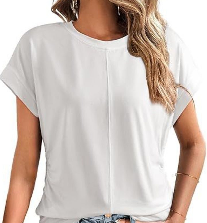 Damen Relaxed-Fit Kurzarmshirt mit dekorativer Mittelnähte und Umschlagärmeln Echo Archiv