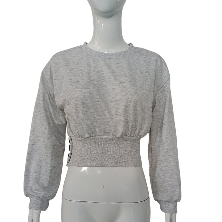 Damen Kurz geschnittenes Sweatshirt mit breitem Rippbund und Seitendruckknöpfen Echoarchiv