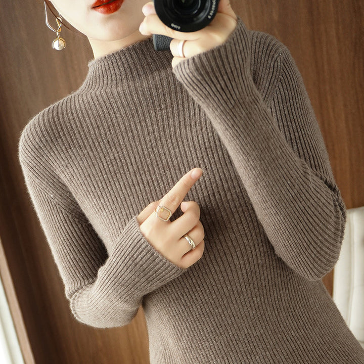 Damen Körperbetonter Rippenstrick-Rollkragenpullover mit Stretch-Effekt Echoarchiv
