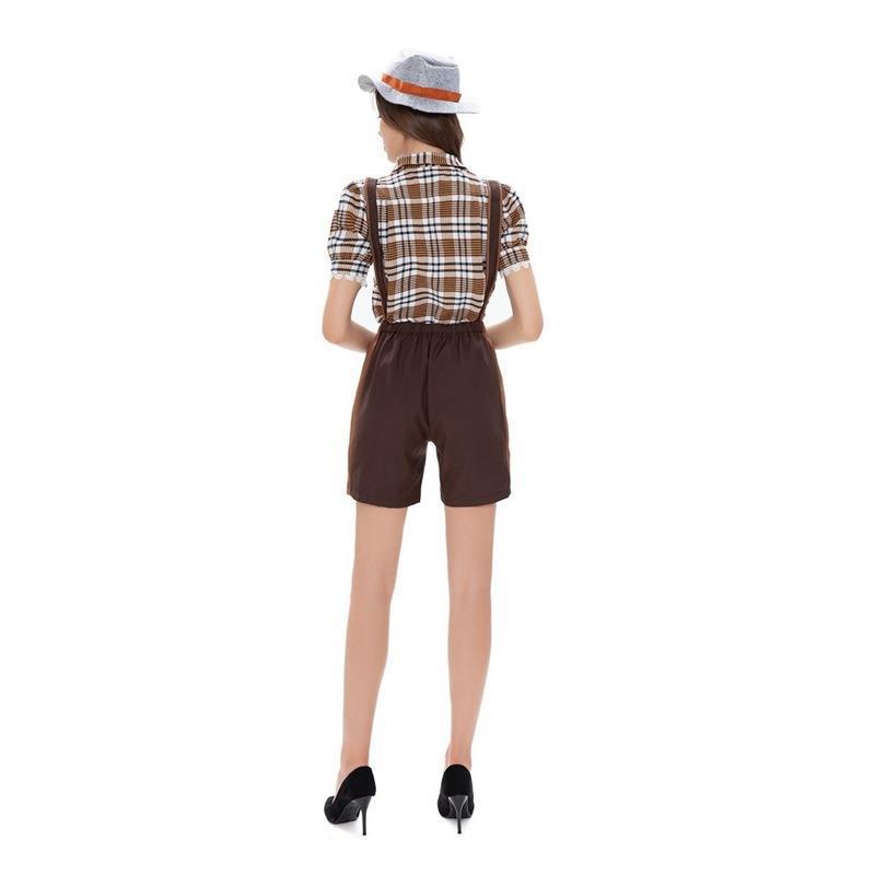 Damen nan kurze Trachten-Latzhose mit gesticktem Hirschmotiv, verstellbaren Trägern und Spitzenbordüre Echo Archiv