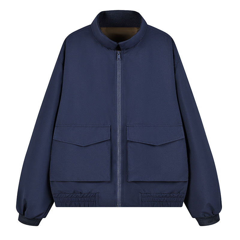 Herren Boxy Utility‑Bomberjacke mit großen Pattentaschen, Stehkragen & Reißverschluss Echoarchiv