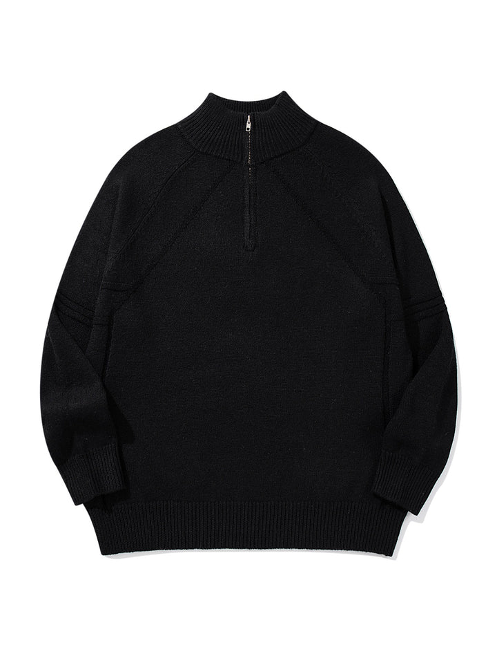 Unisex Halfzip-Strickpullover mit hohem Rippkragen und Raglanärmeln Echoarchiv