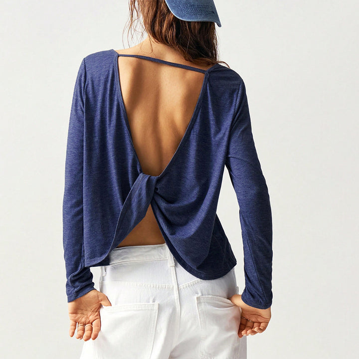 Damen legeres Cropped-Longsleeve mit weiter Oversize-Passform und gerundetem Saum – Avérine