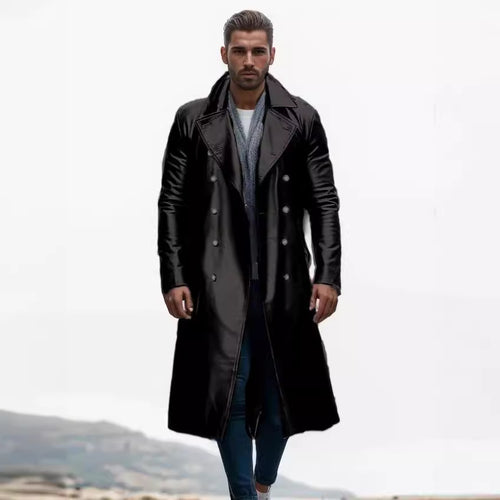 Herren Leder-Trenchcoat mit doppelter Knop Reihenführung Echoarchiv