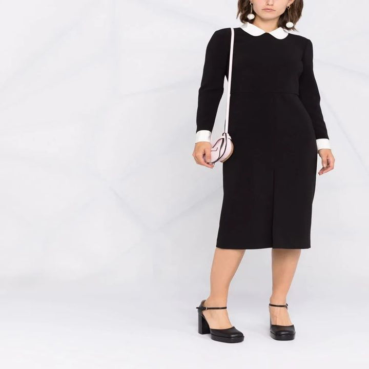 Damen Midikleid mit Peter-Pan-Kragen, tailliertem Schnitt und langen Ärmeln Echoarchiv