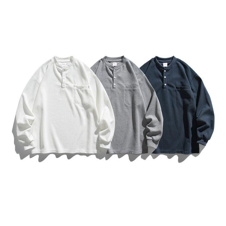 Unisex Oversize Waffel-Henley mit Raglanärmeln und Brusttasche Echoarchiv