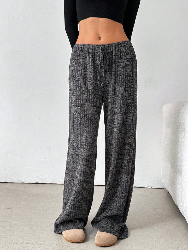 Damen Loungewear-Hose mit weitem Bein, geripptem Feinstrick und Kordelzug Echo Archiv