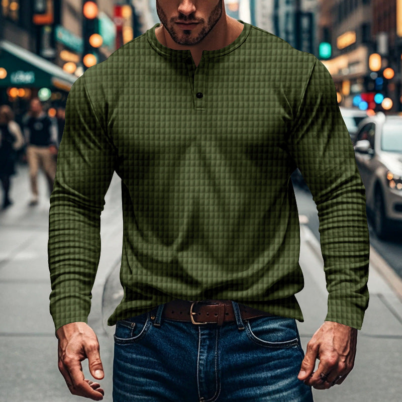 Herren Langarmshirt im strukturierten Design mit Knopfleiste Echoarchiv