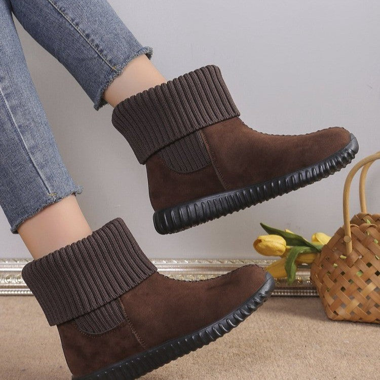 Damen Komfort-Ankleboots im Mokassin‑Style mit Umschlag-Strickkragen Echo Archiv
