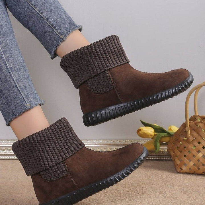 Damen Komfort-Ankleboots im Mokassin‑Style mit Umschlag-Strickkragen Echo Archiv