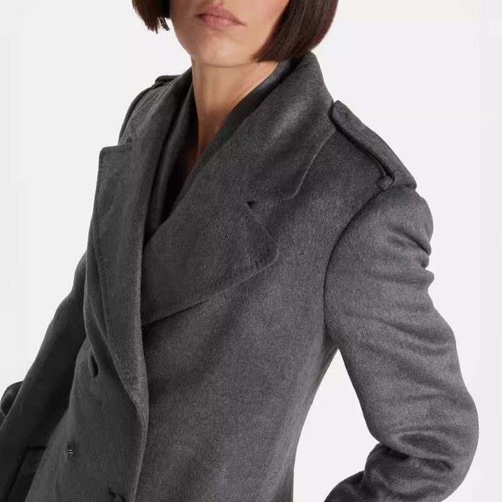 Damen Bodenlanger Zweireihiger Mantel im Vintage-Tailoring mit breitem Schalkragen Echoarchiv