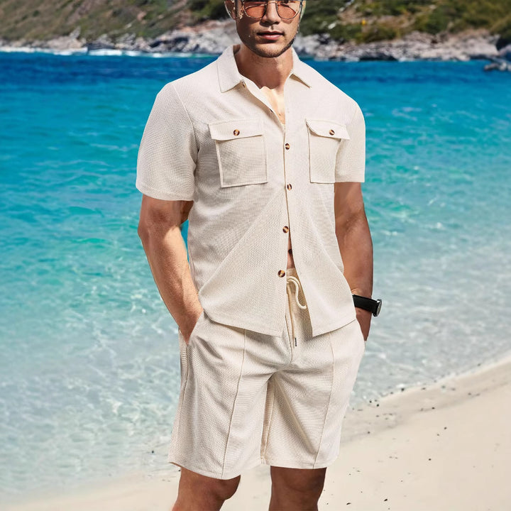 Herren lässiges Freizeit-Set mit komfortablem Kurzarmhemd und Shorts Echoarchiv