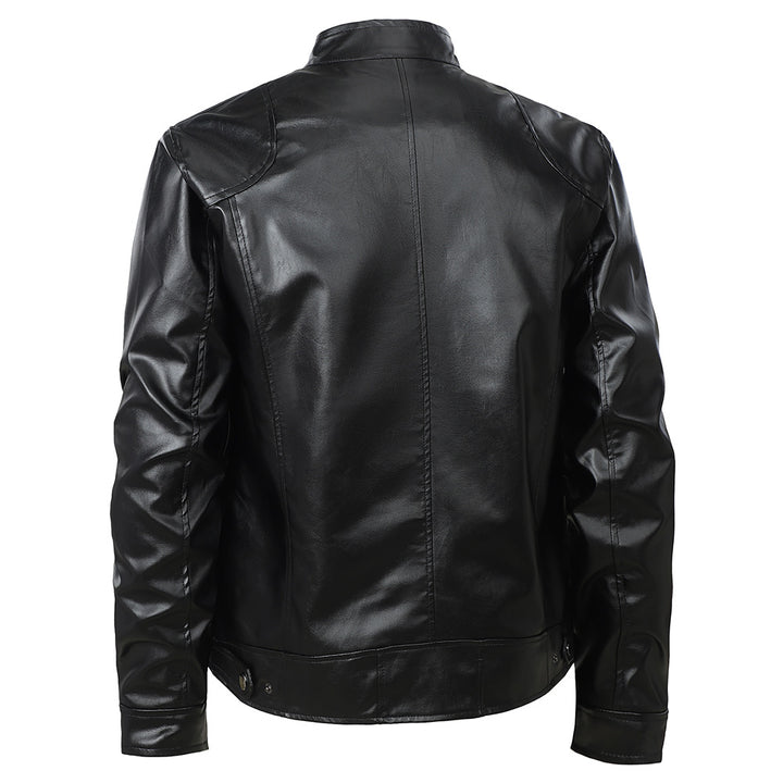 Herren modische Kunstlederjacke mit elegantem Stehkragen und funktionalen Reißverschlusstaschen Echoarchiv