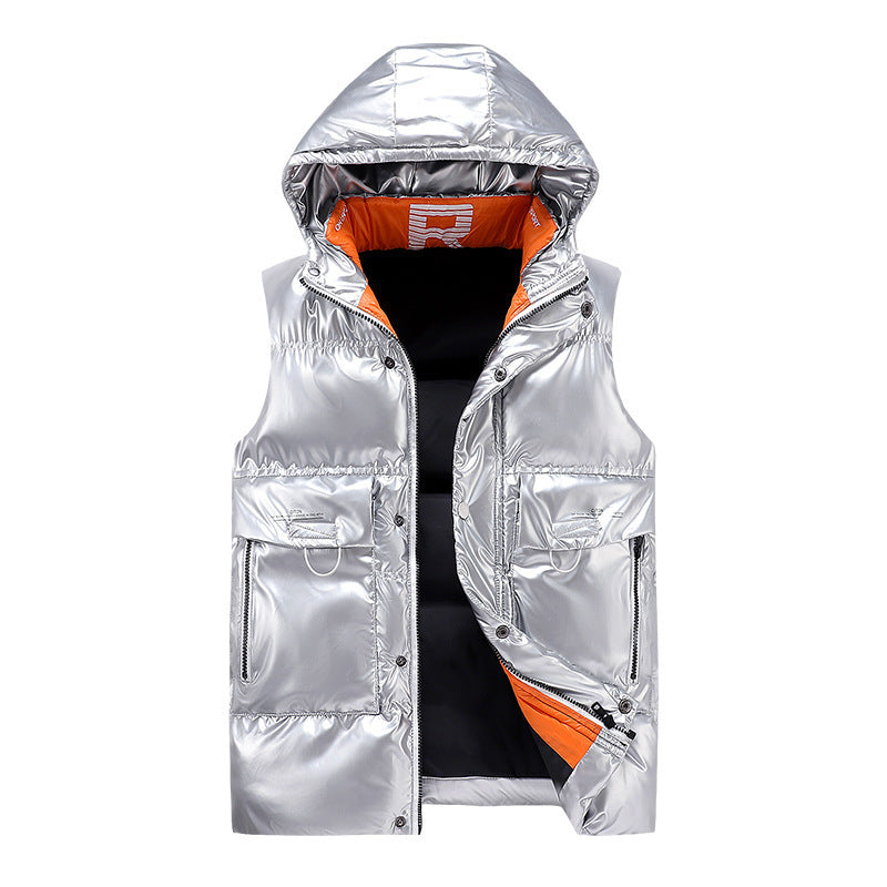 Herren wattierte Kapuzenweste im Metallic‑Look mit Utility‑Taschen Echo Archiv