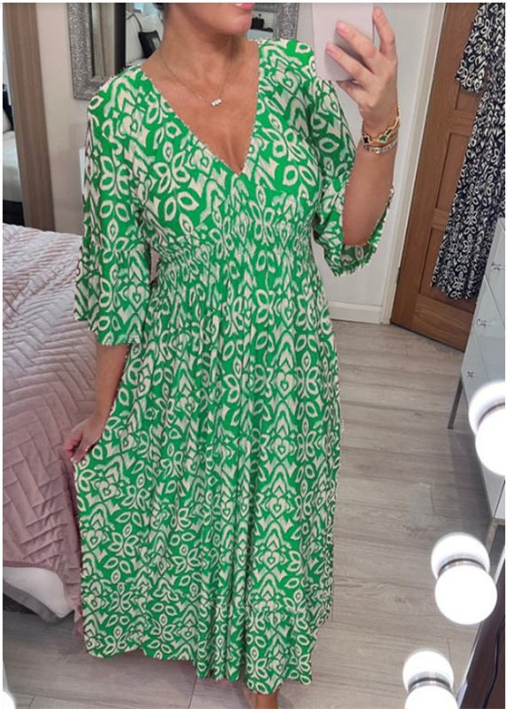 Damen Maxikleid mit V-Ausschnitt und weit ausgestellten Ärmeln Echo Archiv