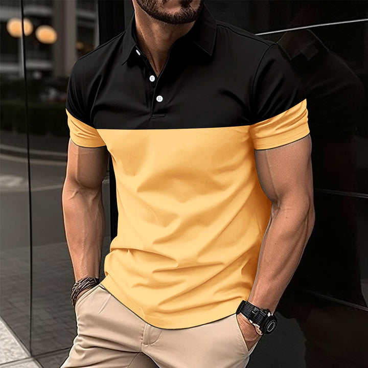 Herren Kurzarm-Polohemd mit kontrastierenden Farbblöcken und modernem Schnitt Echoarchiv