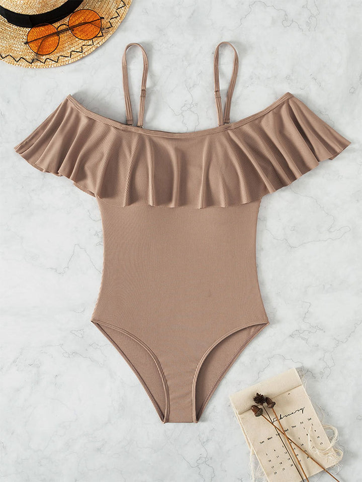Damen Einteiliger Badeanzug mit elegantem Rüschendetail Echo Archiv