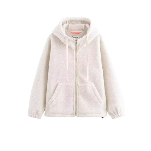 Damen Teddy-Fleece-Kapuzenjacke mit durchgehendem Reißverschluss und Kängurutaschen Echo Archiv