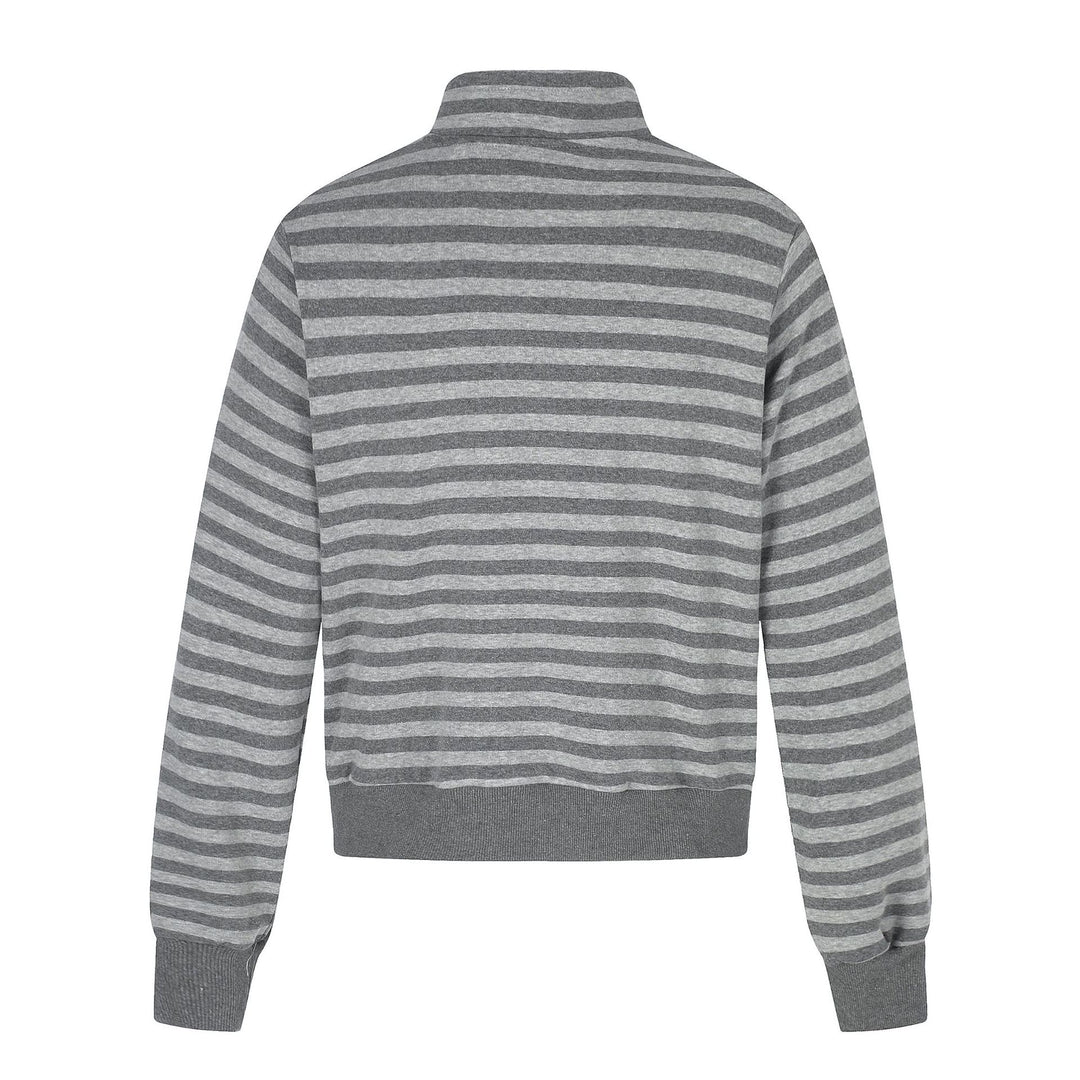 Herren Kapuzenlose gestreifte Zip‑Blousonjacke mit Funnelkragen und Vintage‑Print Echoarchiv
