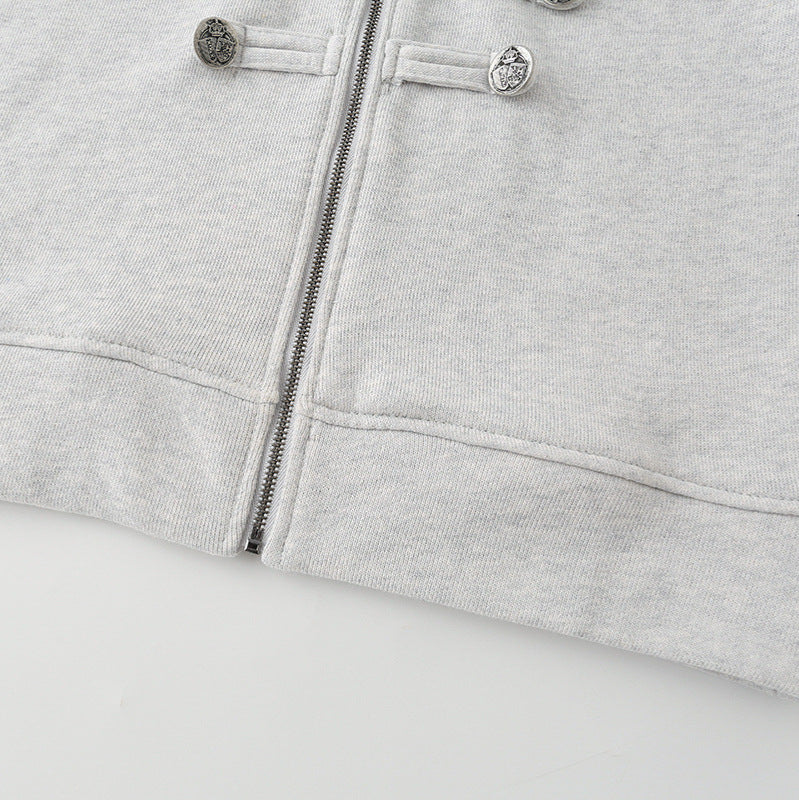 Damen Kurz geschnittene Sweatjacke mit Stehkragen und dekorativen Zierpaspeln Echo Archiv