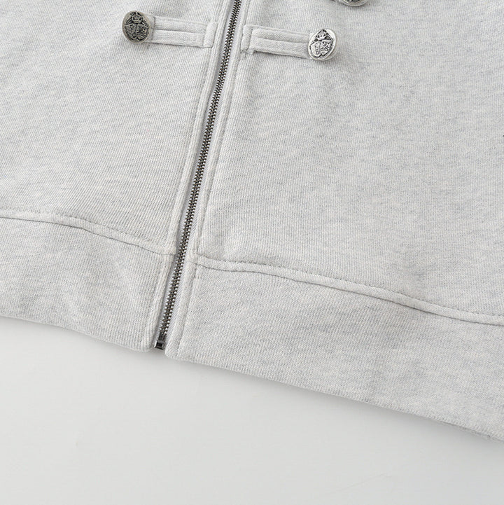 Damen Kurz geschnittene Sweatjacke mit Stehkragen und dekorativen Zierpaspeln Echo Archiv