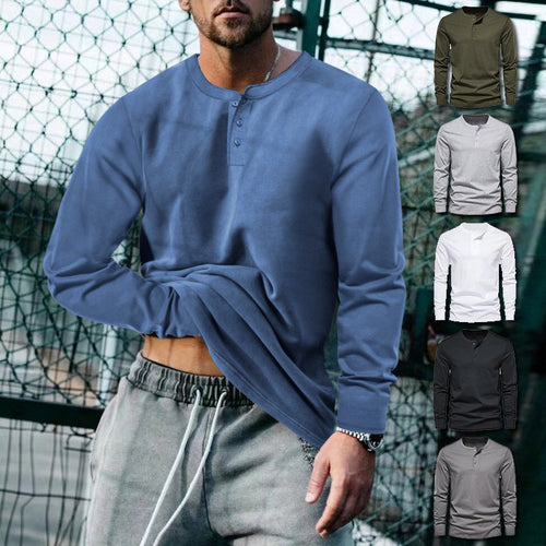 Herren lässiges Langarmshirt mit Knopfleiste und weichem Material Echoarchiv