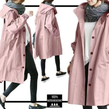 Damen nan leichter oversized Regenmantel mit Kapuze und verdeckter Knopfleiste Echo Archiv