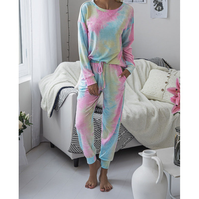 Damen Lässiger Tie-Dye Lounge-Jumpsuit mit Kordelzug und Eingrifftaschen – Solévia