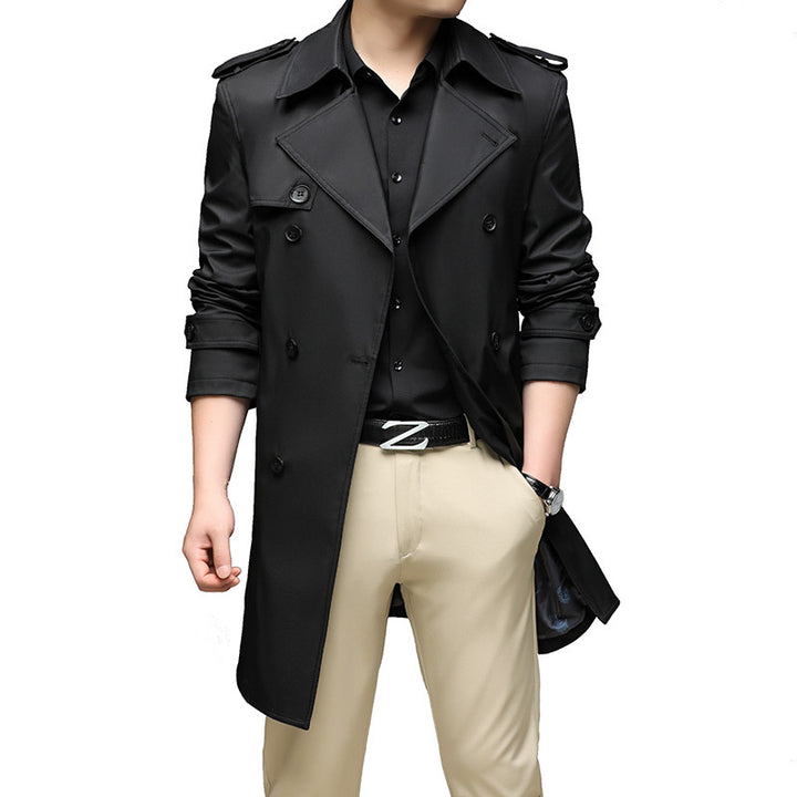 Herren Moderner Slim-Fit Trenchcoat mit Epauletten und doppelreihiger Knopfleiste – Marzano