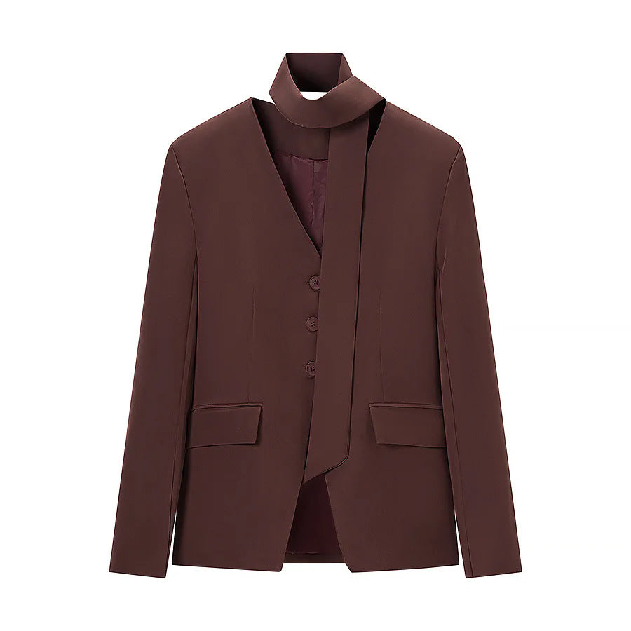 Damen taillierter Blazer mit Schalkragen-Schleife und V-Ausschnitt – Valéne