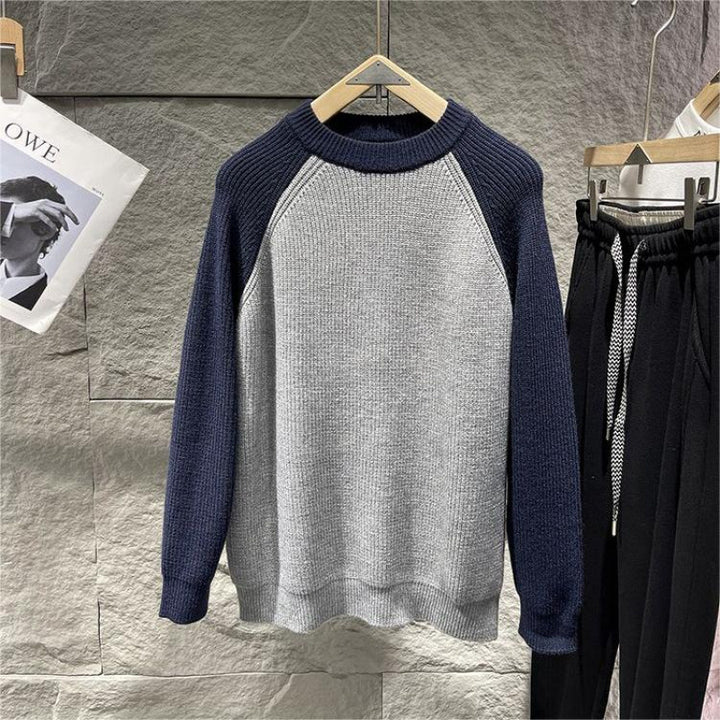 Herren Raglan-Kontraststrickpullover mit feiner Rippstruktur und gerippten Bündchen Echoarchiv